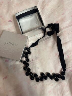 J. Crew Black Beaded Ribbon Necklace